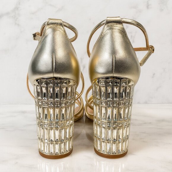 Badgley Mischka ✨ Soria Metallic Rhinestone Heels Gold - Picture 2 of 6